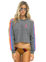 Neon 5 Stripe Crop Crew Sweatshirt