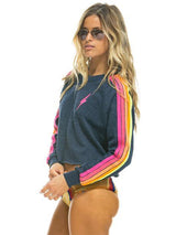 Cropped Crew Sweatshirt Heather Navy/Rainbow Bolt
