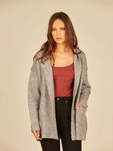 Heather Grey Raw Edge Hooded Cardigan Jacket