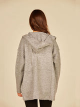Heather Grey Raw Edge Hooded Cardigan Jacket
