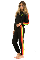 Crop Crew Black with Neon Stripes