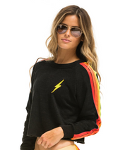 Crop Crew Black with Neon Stripes
