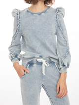 Ruffle Denim Sweatshirt