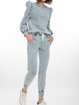 Ruffle Denim Sweatshirt