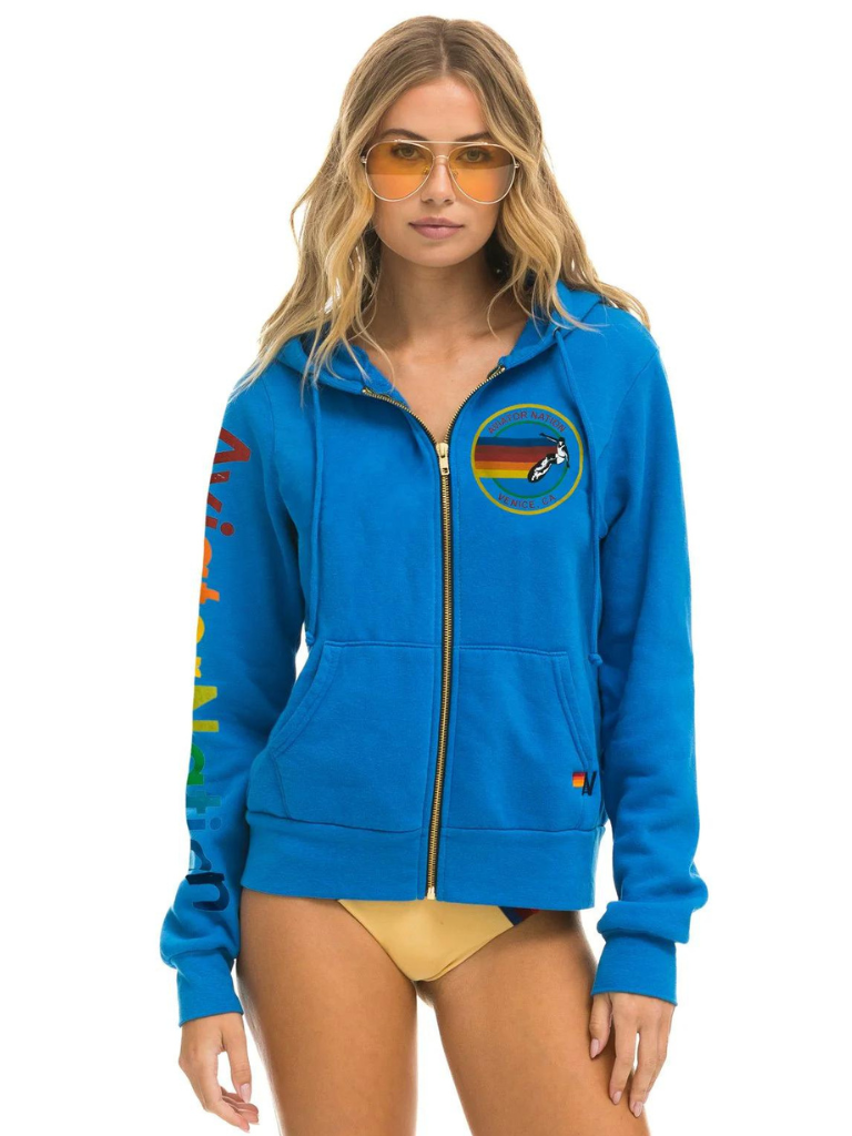 Logo Zip Up Hoodie Ocean