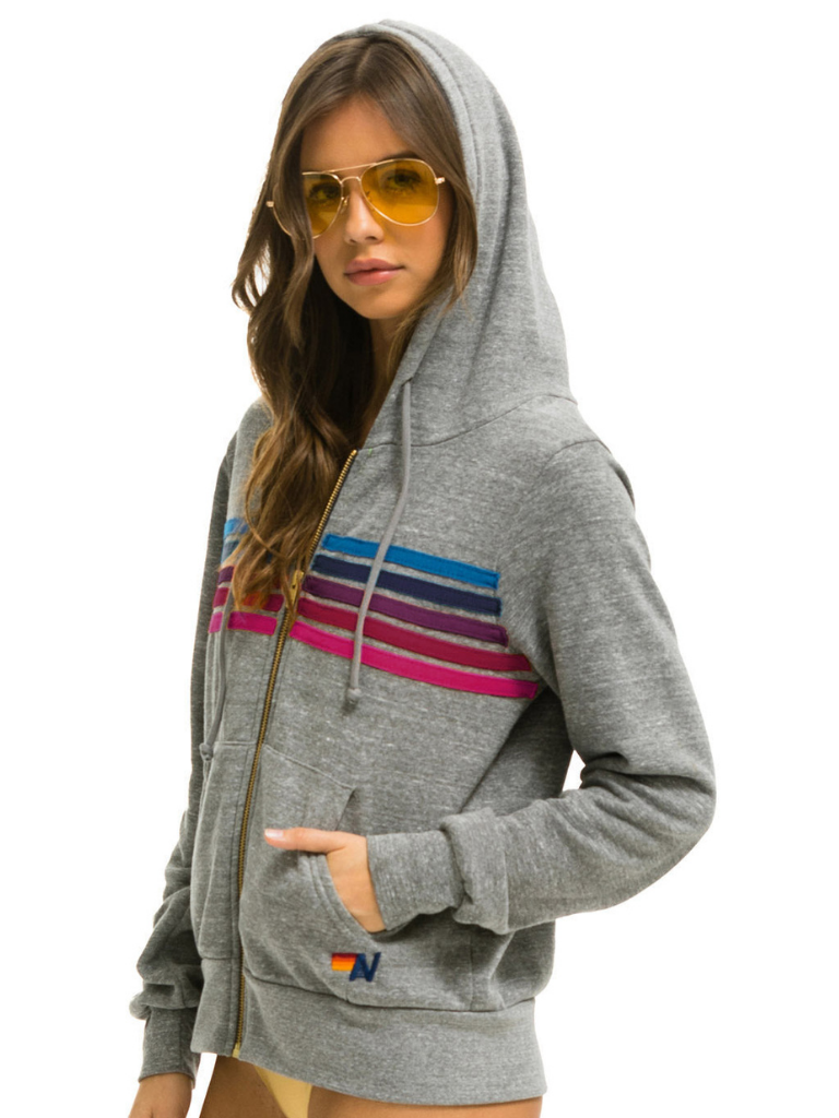 5 Stripe Hoodie Heather Grey/Pink Purple