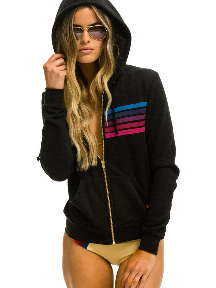 5 Stripe Hoodie Black Pink Purple SWEAT CHIC