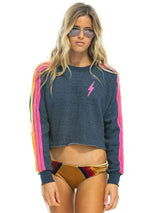 Cropped Crew Sweatshirt Heather Navy/Rainbow Bolt