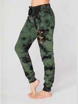 Green Tie Dye Sweatpant With Gold Stars