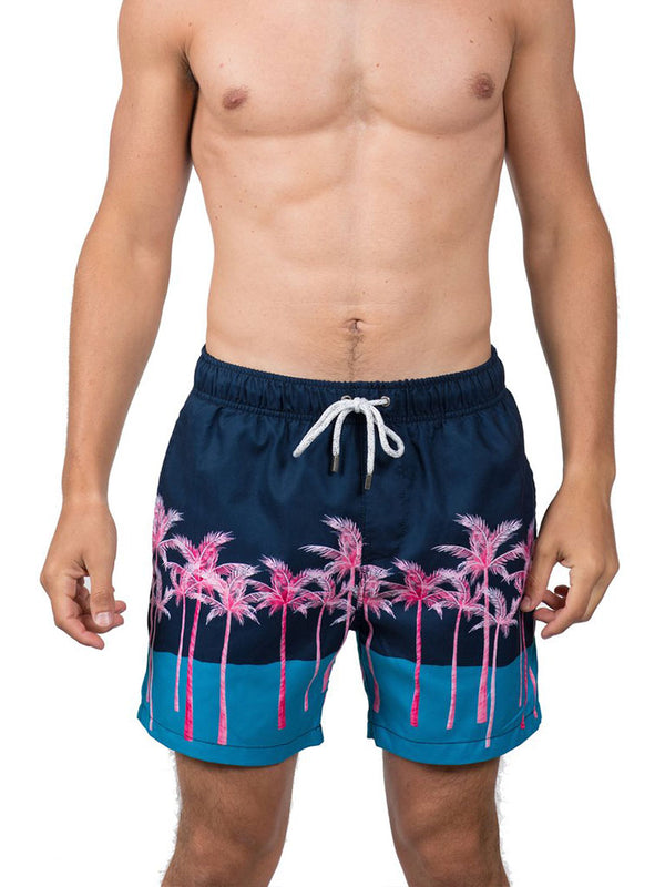 Mens Swim Shorts Navy/Palm Tree Colorblock