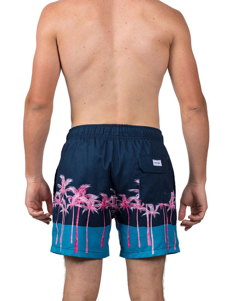 Mens Swim Shorts Navy/Palm Tree Colorblock