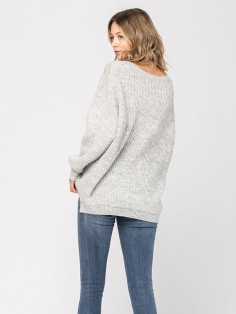V Neck Pointelle Stitch Sweater
