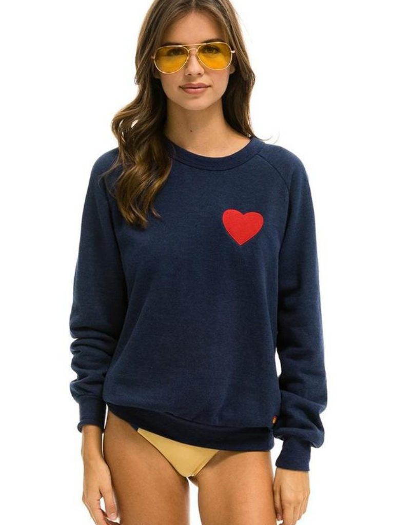 Heart Embroidery Sweatshirt Heather Navy