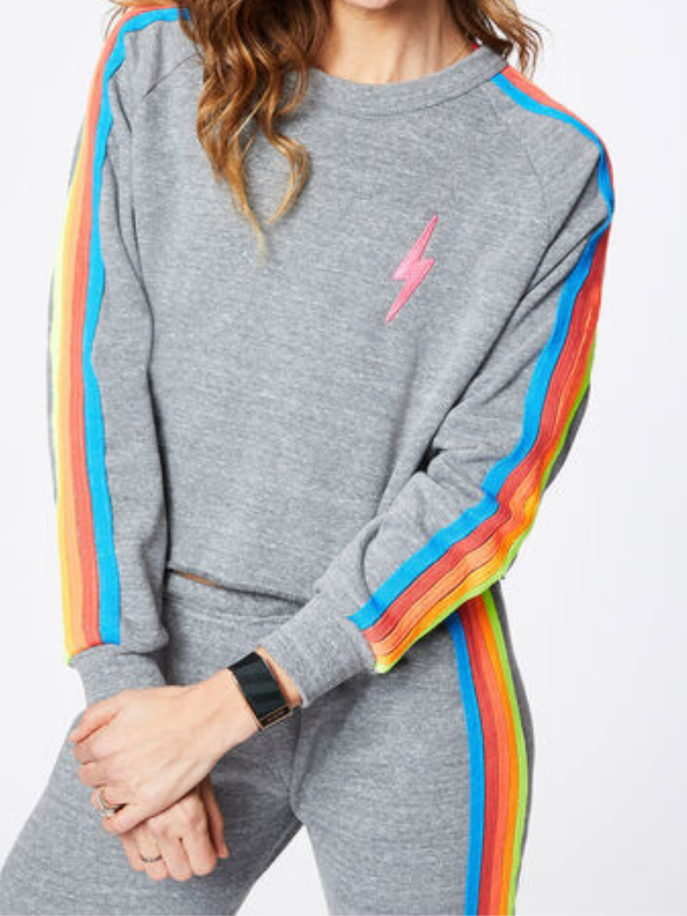 Neon 5 Stripe Crop Crew Sweatshirt