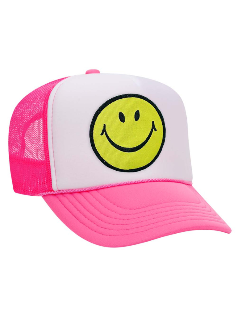 Smiley Trucker Hat Neon Pink